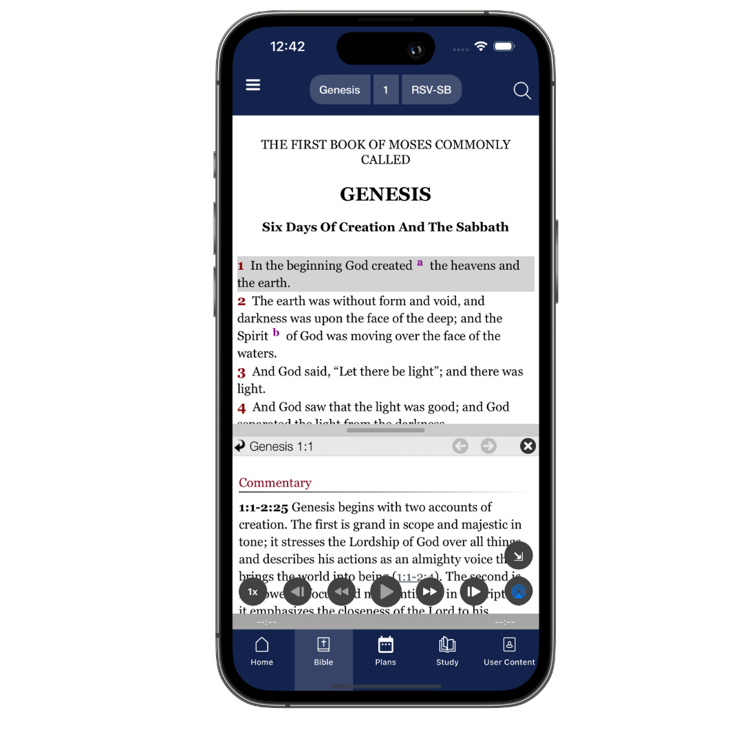 iPhone 15 Pro showing Catholic Study Bible app